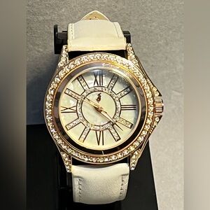 Jacklyn Smith Women’s Gold Tone Watch with sparkly crystals Working Condition